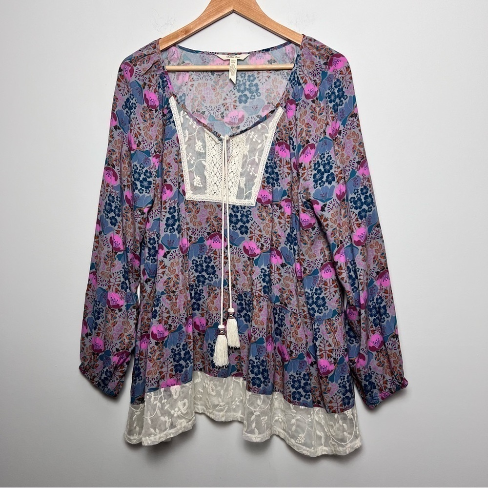 Matilda Jane Make Believe Sew Perfect Floral Lace Tassel Peasant Top NEW L